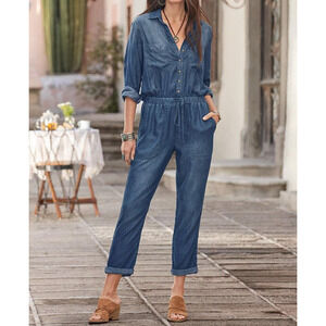 Sundance Catalog Cloth & Stone Vida Tencel Jumpsuit Chambray Sz Medium NWT $168